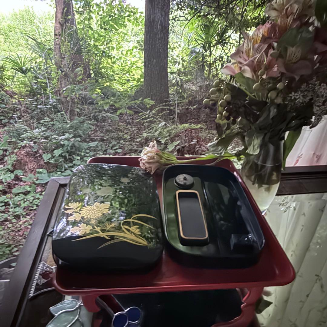 2177様感謝‼️宝石王マダム愛蔵品　天然木 本漆 四君子蒔絵 硯箱水滴硯三点揃い