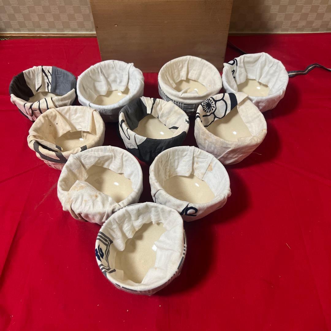 京焼　瑞雲造　仁清写　色絵　七宝繋ぎ数茶碗　十客　共箱