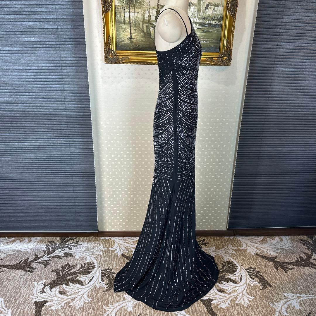 ブラック ストーン装飾 タイトフィットドレス