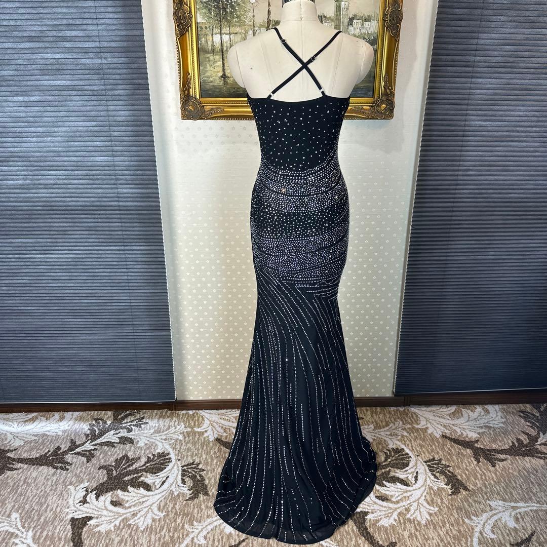 ブラック ストーン装飾 タイトフィットドレス