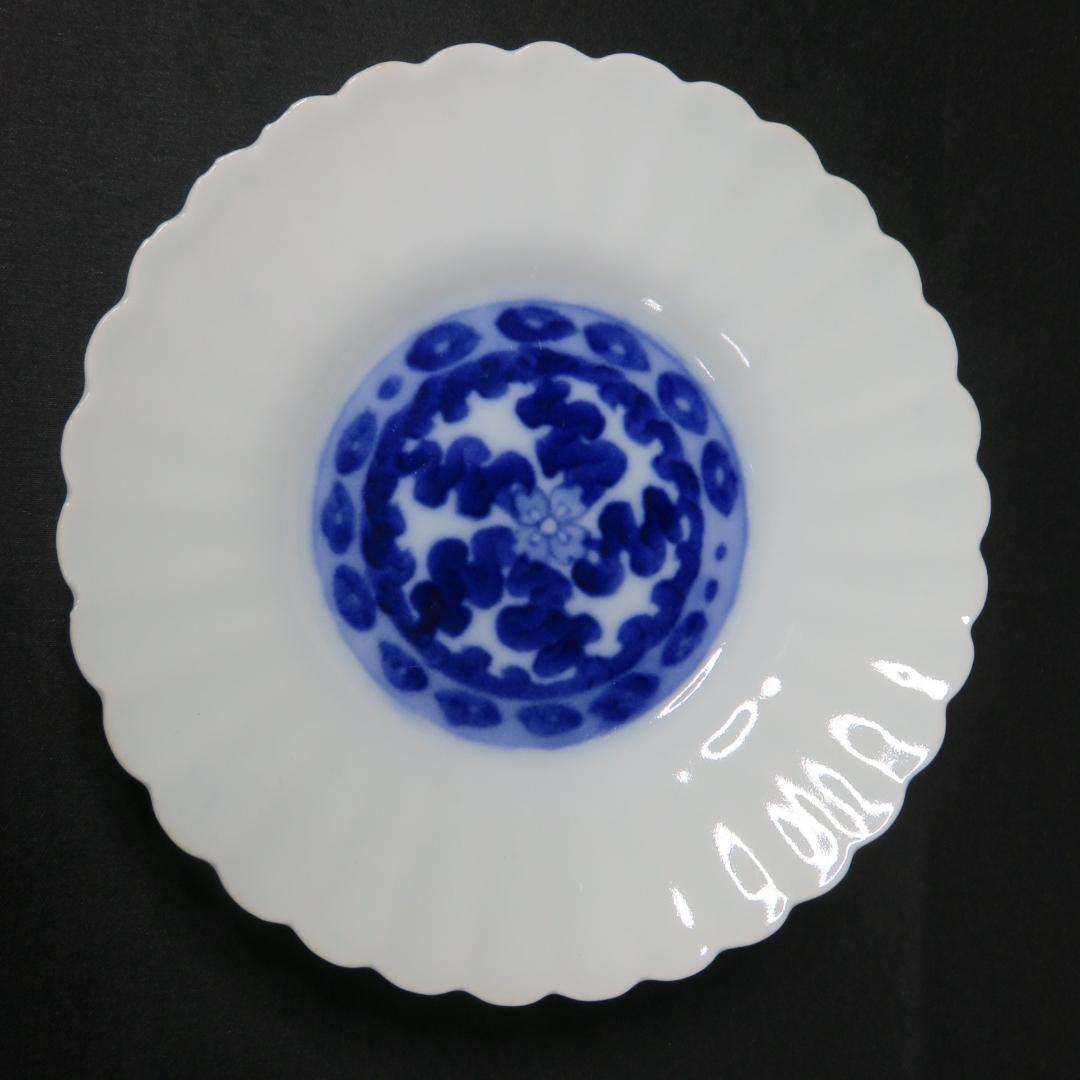 手塩皿 小皿 取り皿 銘々皿 染付 白磁 明治 花形 美品 5枚
