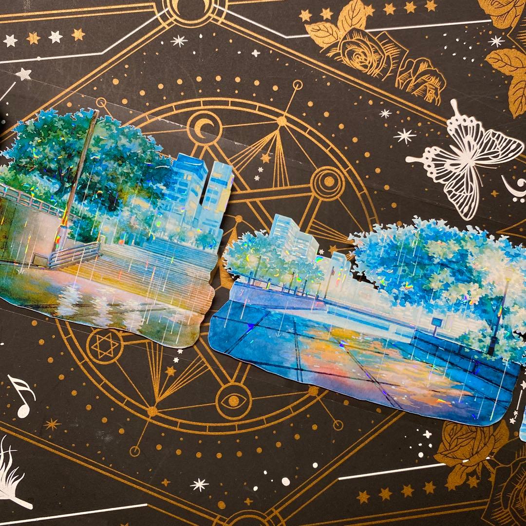 【9304】海外　マステ　中古巻　貝殻光マスキングテープ　雨景色　背景系