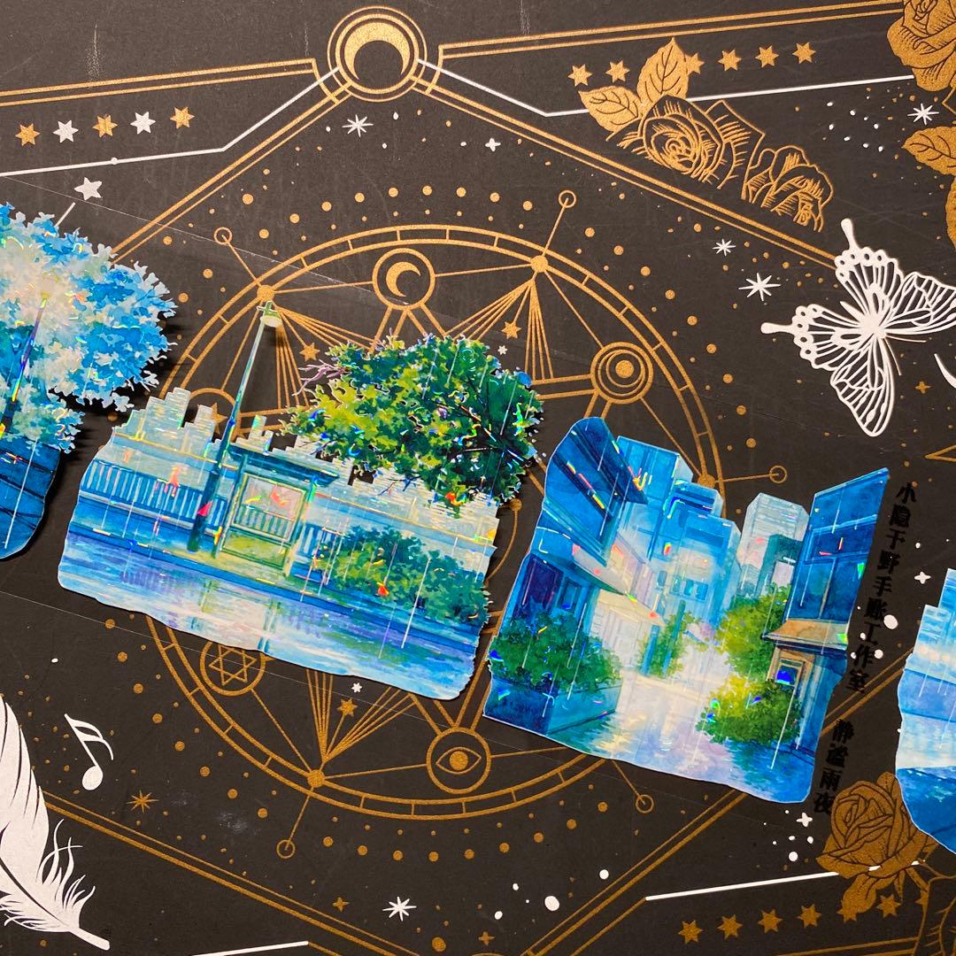 【9304】海外　マステ　中古巻　貝殻光マスキングテープ　雨景色　背景系