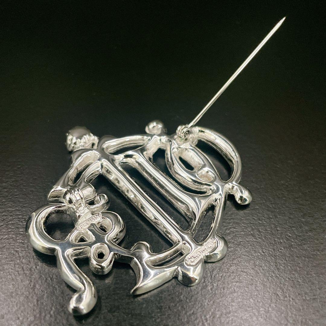 オールド　ディオール　エンブレムロゴ　ピンブローチ　コサージュ　ストーン付