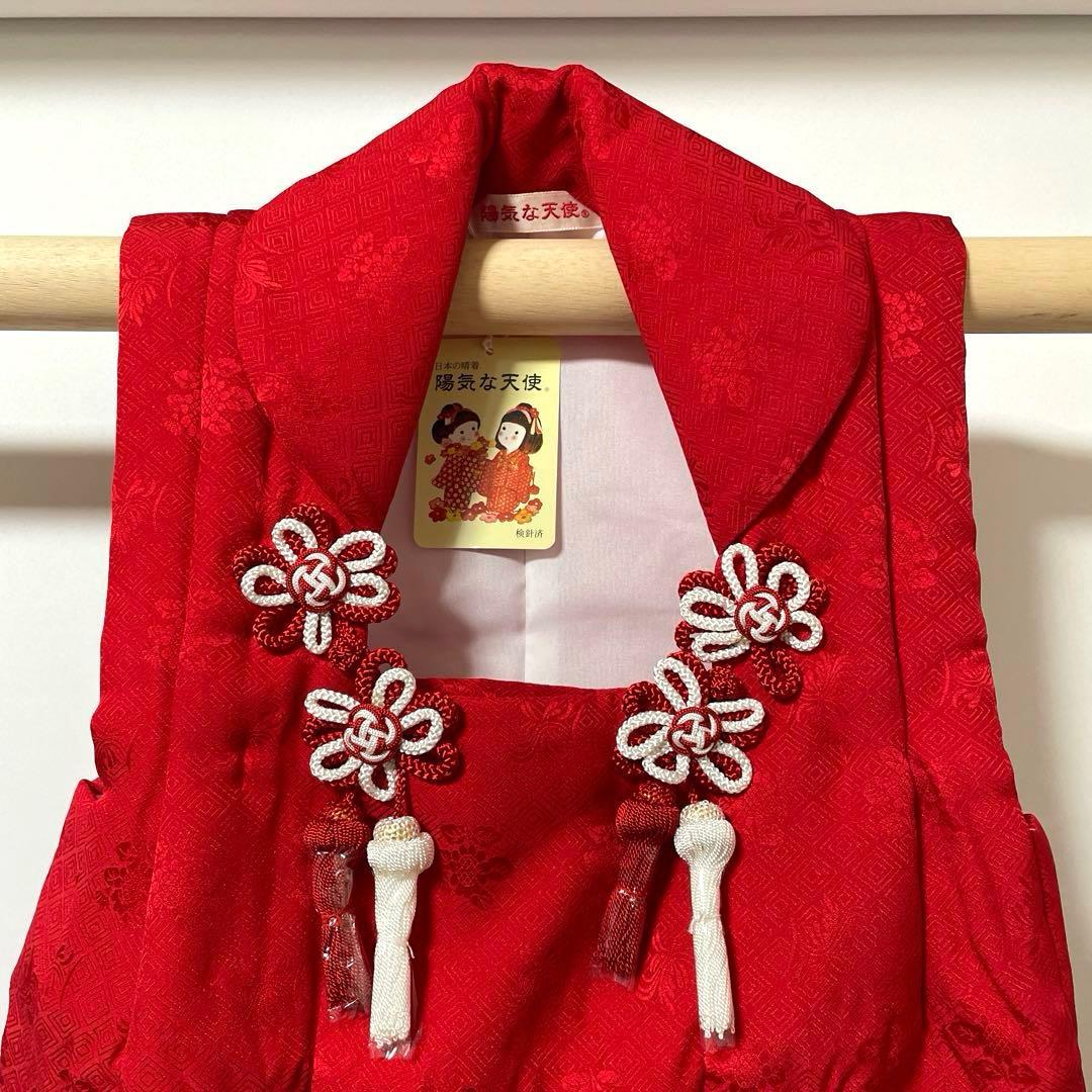 □ラス1 七五三　正絹女児用被布コート　菱文様　可愛い花柄　赤