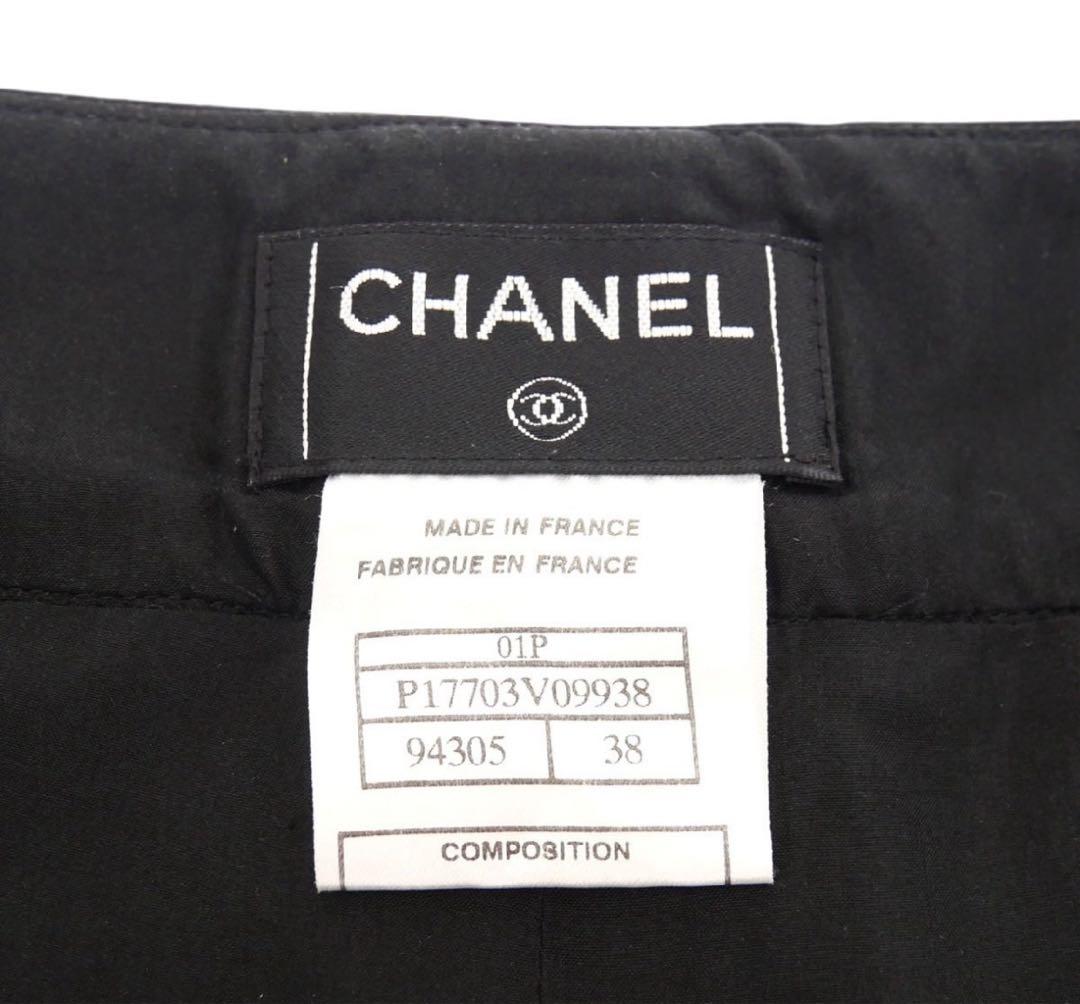 シャネルCHANELワイドパンツズボン黒ブラックココマーク２ボタンM38極美品