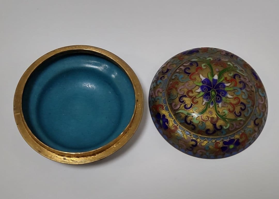 ★セール★ 香合 七宝焼き 中国 花紋 蓋物 お茶道具 古美術 骨董品