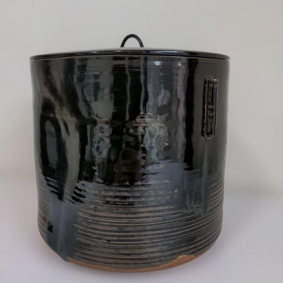 【美品】高取焼　14代 亀井味楽作　管耳つき水差し　共箱　茶道具