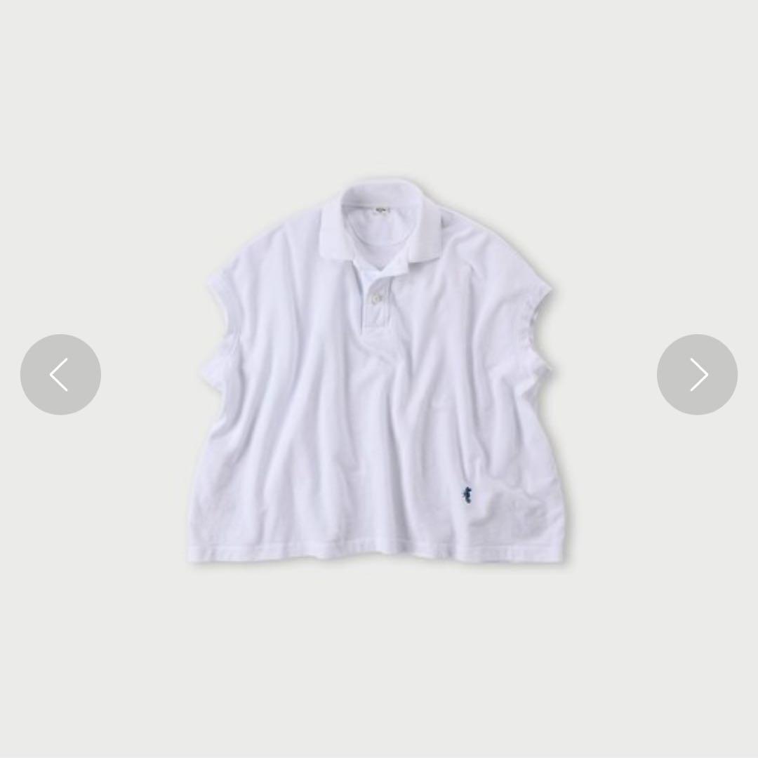 45R カノコのMキャミポロ ワイドポロ　ホワイト　R 刺繍　45rpm