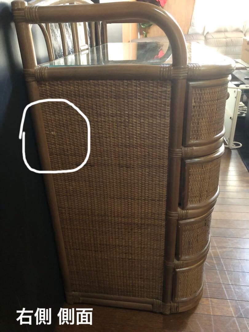 希少♦️北欧 ヴィンテージ♦️高級 ラタン チェスト♦️ガラス天板・タイル♦️美品♦️送込