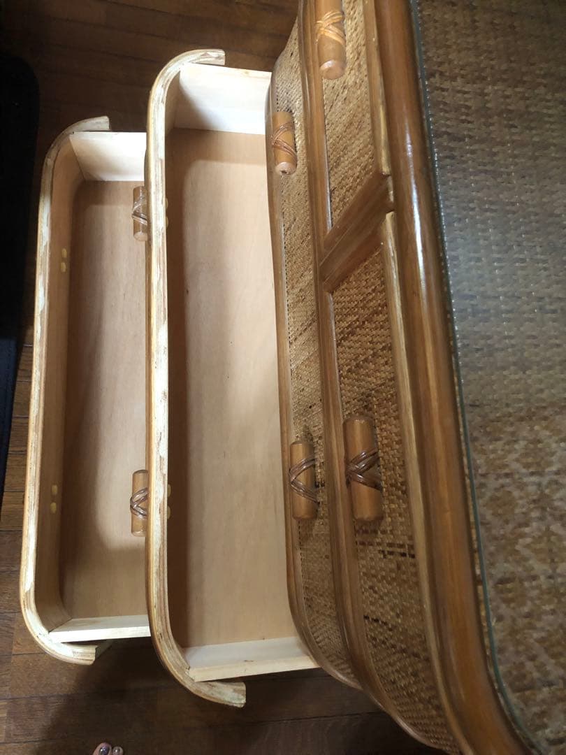 希少♦️北欧 ヴィンテージ♦️高級 ラタン チェスト♦️ガラス天板・タイル♦️美品♦️送込