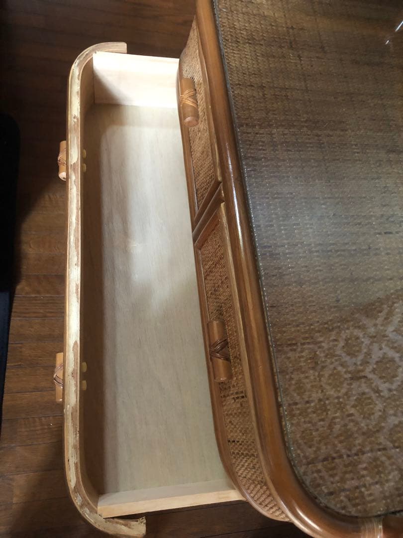 希少♦️北欧 ヴィンテージ♦️高級 ラタン チェスト♦️ガラス天板・タイル♦️美品♦️送込
