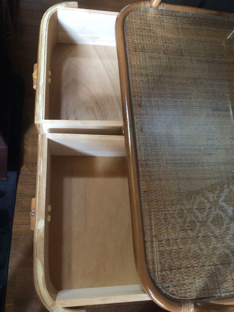 希少♦️北欧 ヴィンテージ♦️高級 ラタン チェスト♦️ガラス天板・タイル♦️美品♦️送込