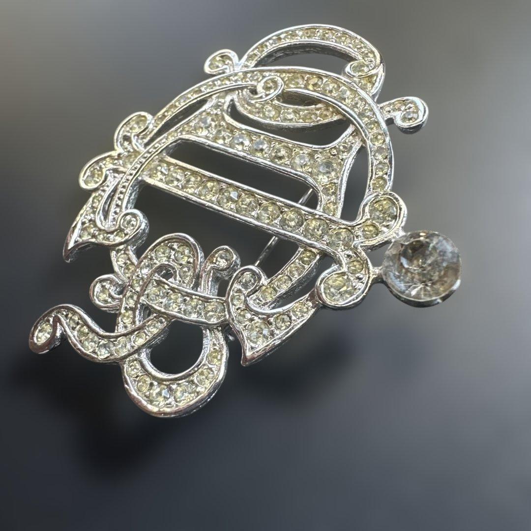 【vintage】ディオール　ラインストーン　エンブレム　ロゴブローチ