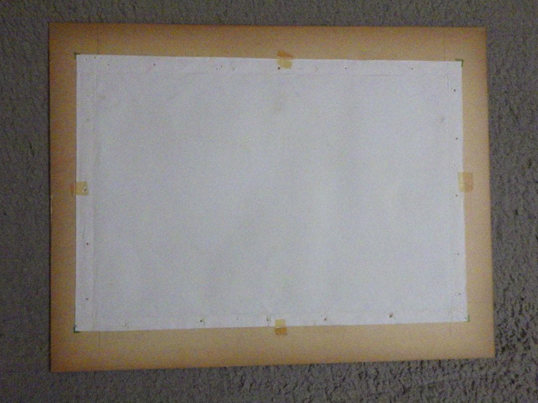 真作 佐藤忠一 クレヨン画 港風景 自筆サイン P6 額装