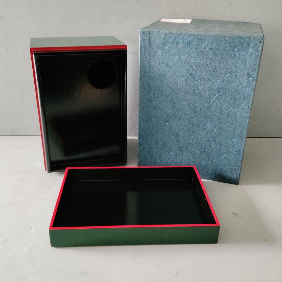 茶道具　利休茶箱　新一閑　綸子　漆塗　青漆(緑)　和の心