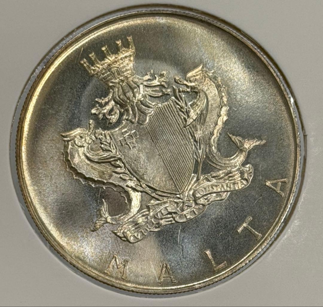 稀少❗️1972年マルタマンウェル・ディメック1リラ記念銀貨トーン❗️未流通