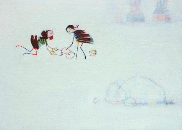 油絵 菅家令子 絵 絵画インテリア 額付(銀) F4-081614 可愛い蟻さん