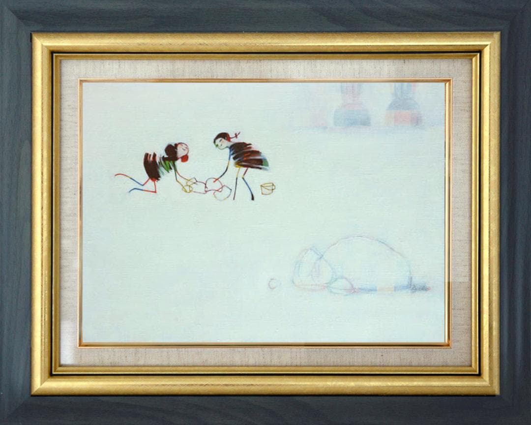 油絵 菅家令子 絵 絵画インテリア 額付(銀) F4-081614 可愛い蟻さん