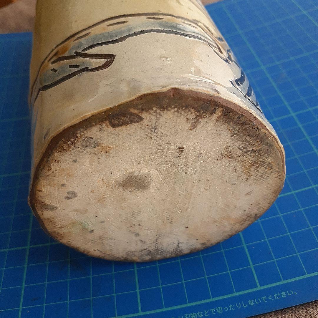 やちむん宮城須美子さん作品花瓶　珍しい絵付け