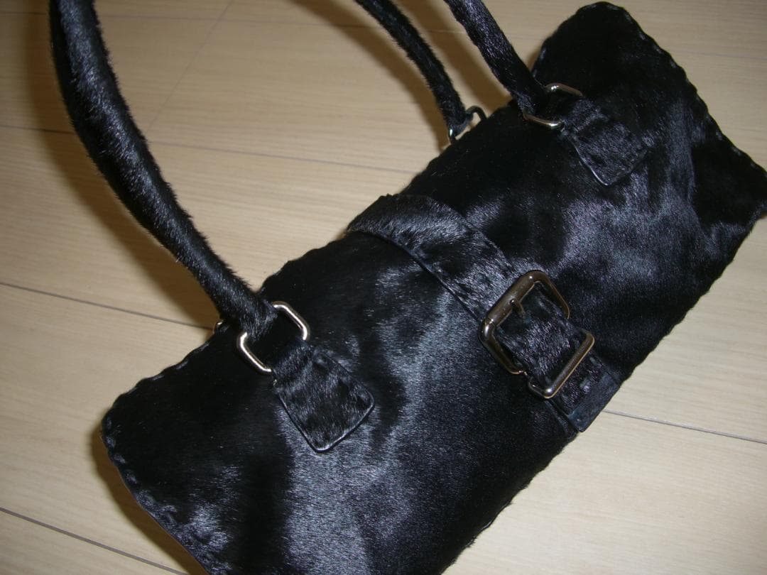 18万★総ハラコ2way帝国ホテルブティック★イタリアンレザー本革ハンドバッグ黒