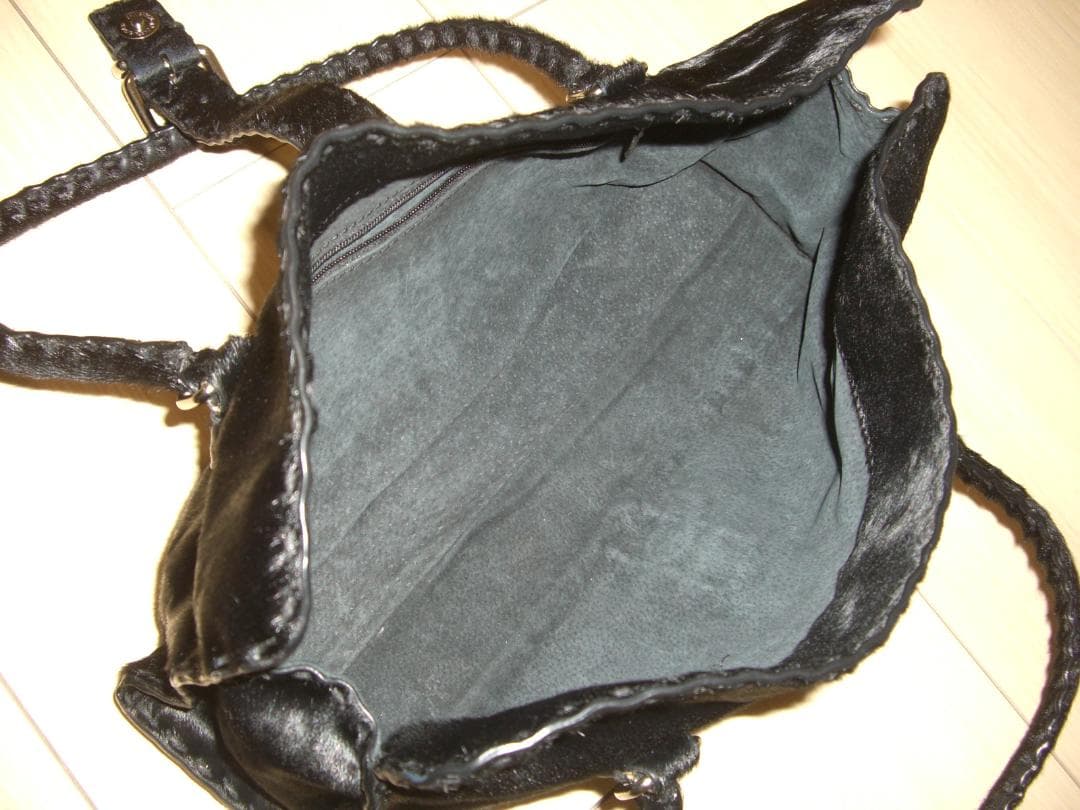 18万★総ハラコ2way帝国ホテルブティック★イタリアンレザー本革ハンドバッグ黒