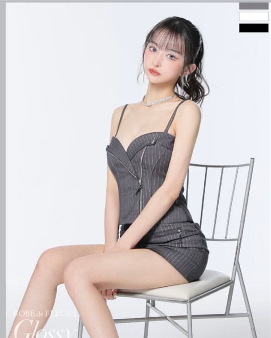 ROBE de FLEURS Glossy ストライプタイトドレス