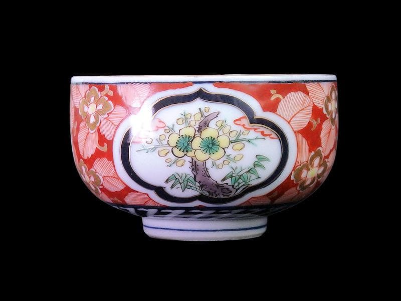 九谷　金襴手　窓絵　松竹梅の図　りん茶碗　湯呑　F336AS-fbul