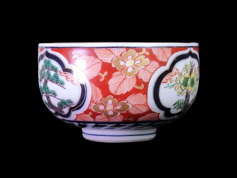 九谷　金襴手　窓絵　松竹梅の図　りん茶碗　湯呑　F336AS-fbul