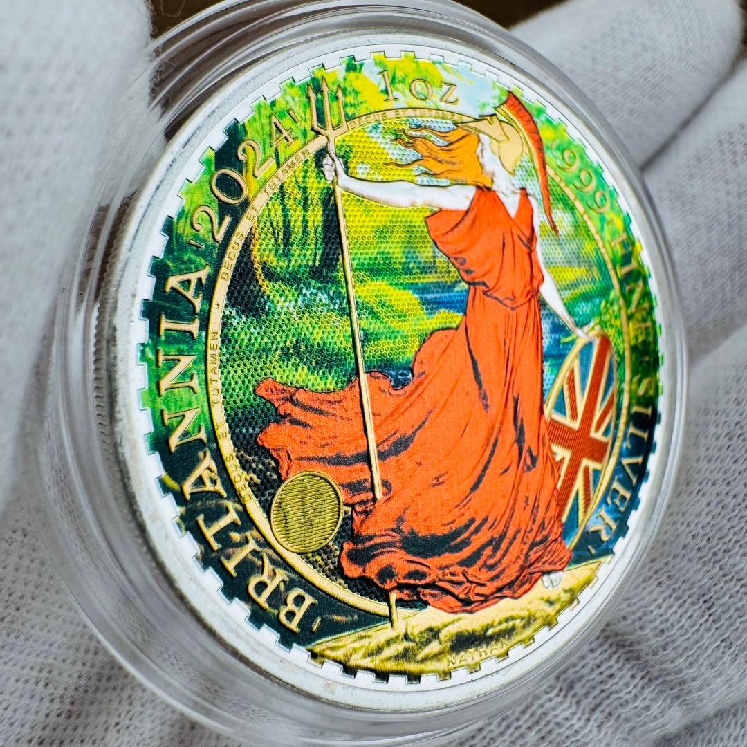 世界100枚限定 イギリス ブリタニア 銀貨 カラー 女神と自然の調和：春の森