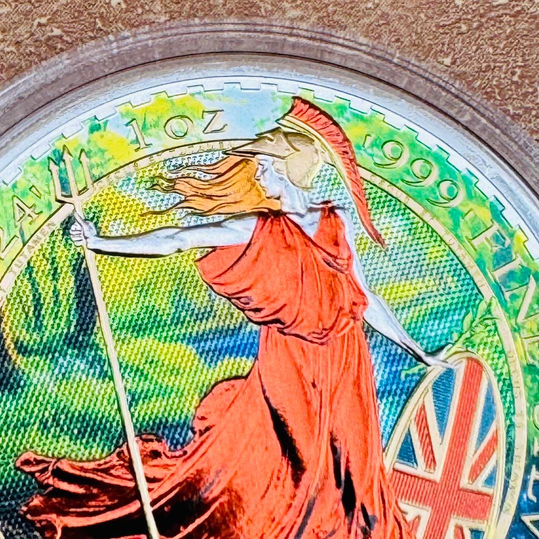 世界100枚限定 イギリス ブリタニア 銀貨 カラー 女神と自然の調和：春の森