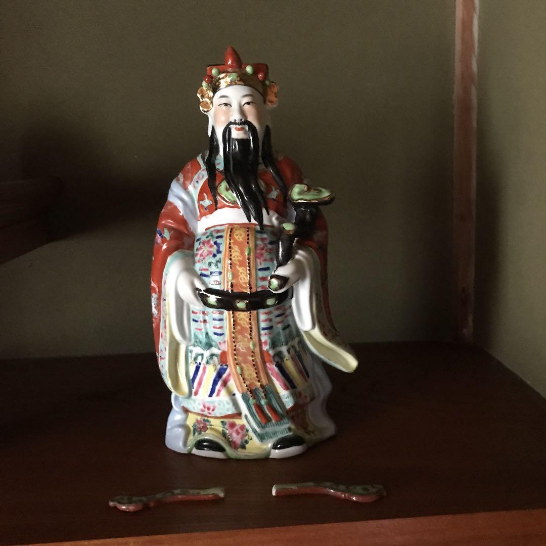 縁起物　福禄寿　彫刻人形　中国古美術　三開仏、幸福・財産・長寿を祈る仏様