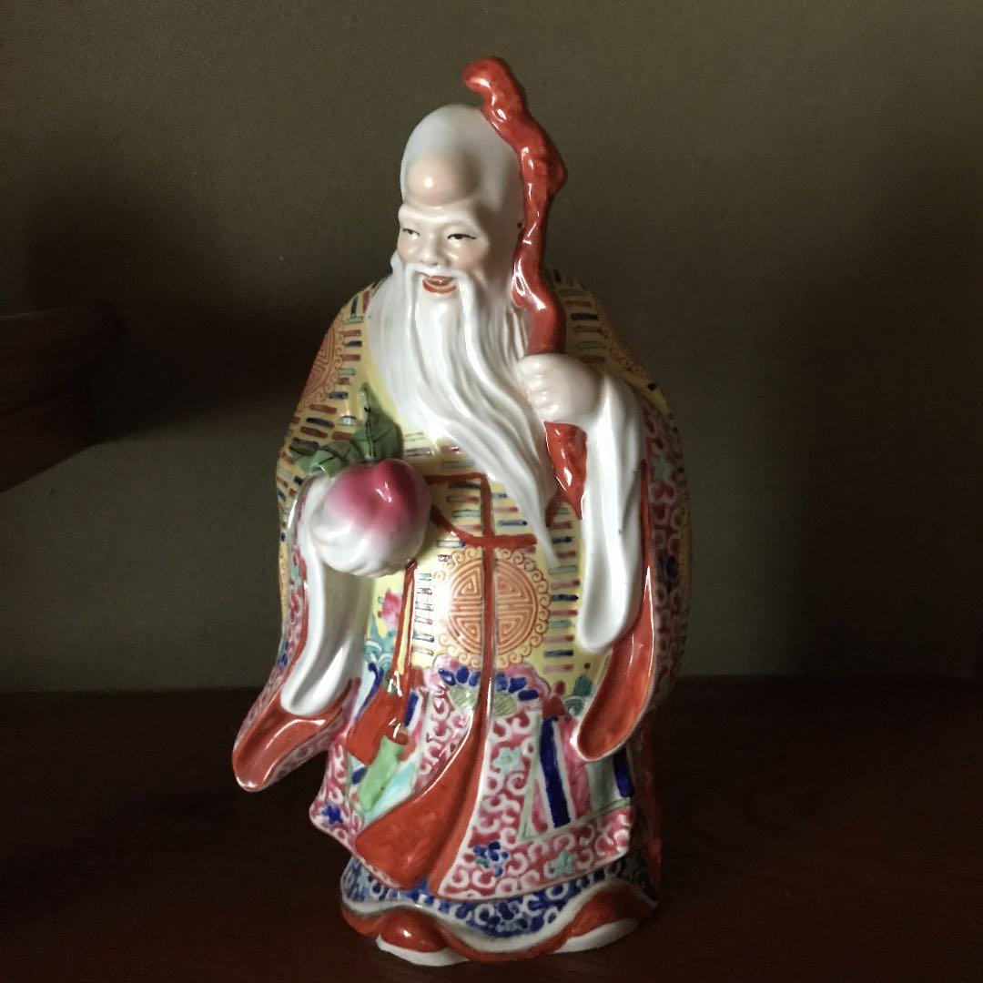 縁起物　福禄寿　彫刻人形　中国古美術　三開仏、幸福・財産・長寿を祈る仏様