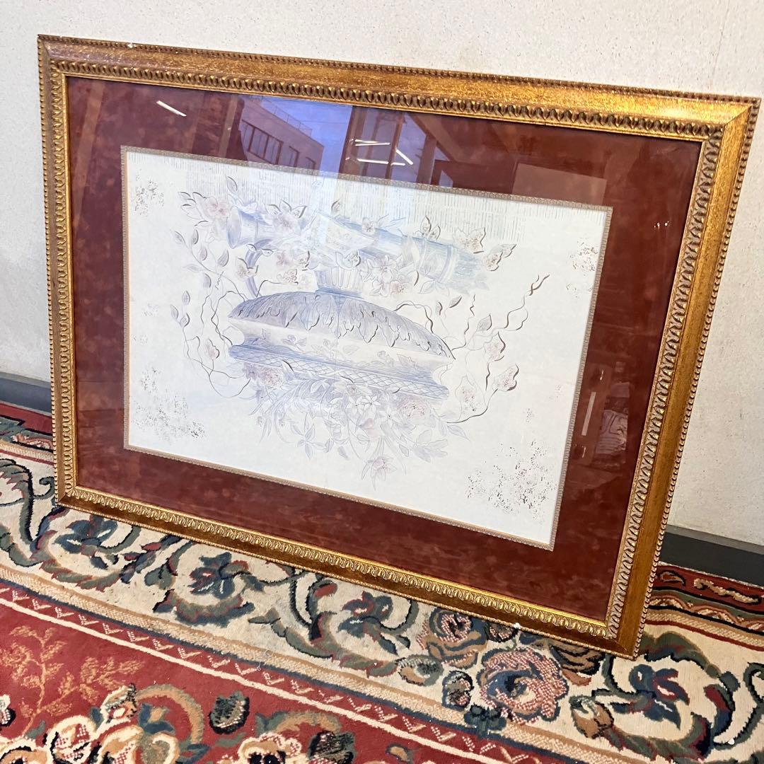 大型絵画 アンティーク 金縁 フラワーポット オブジェ アート 芸術美術 壁掛け