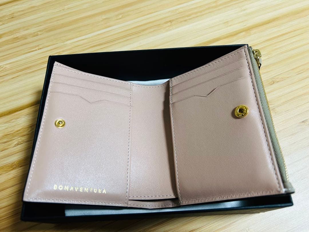 【美品】BONAVENTURA 二つ折り　ウォレット　グレージュ×ベイビーピンク