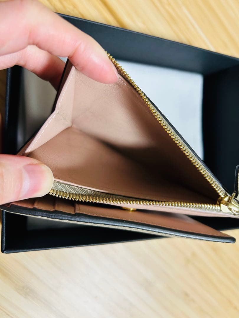 【美品】BONAVENTURA 二つ折り　ウォレット　グレージュ×ベイビーピンク