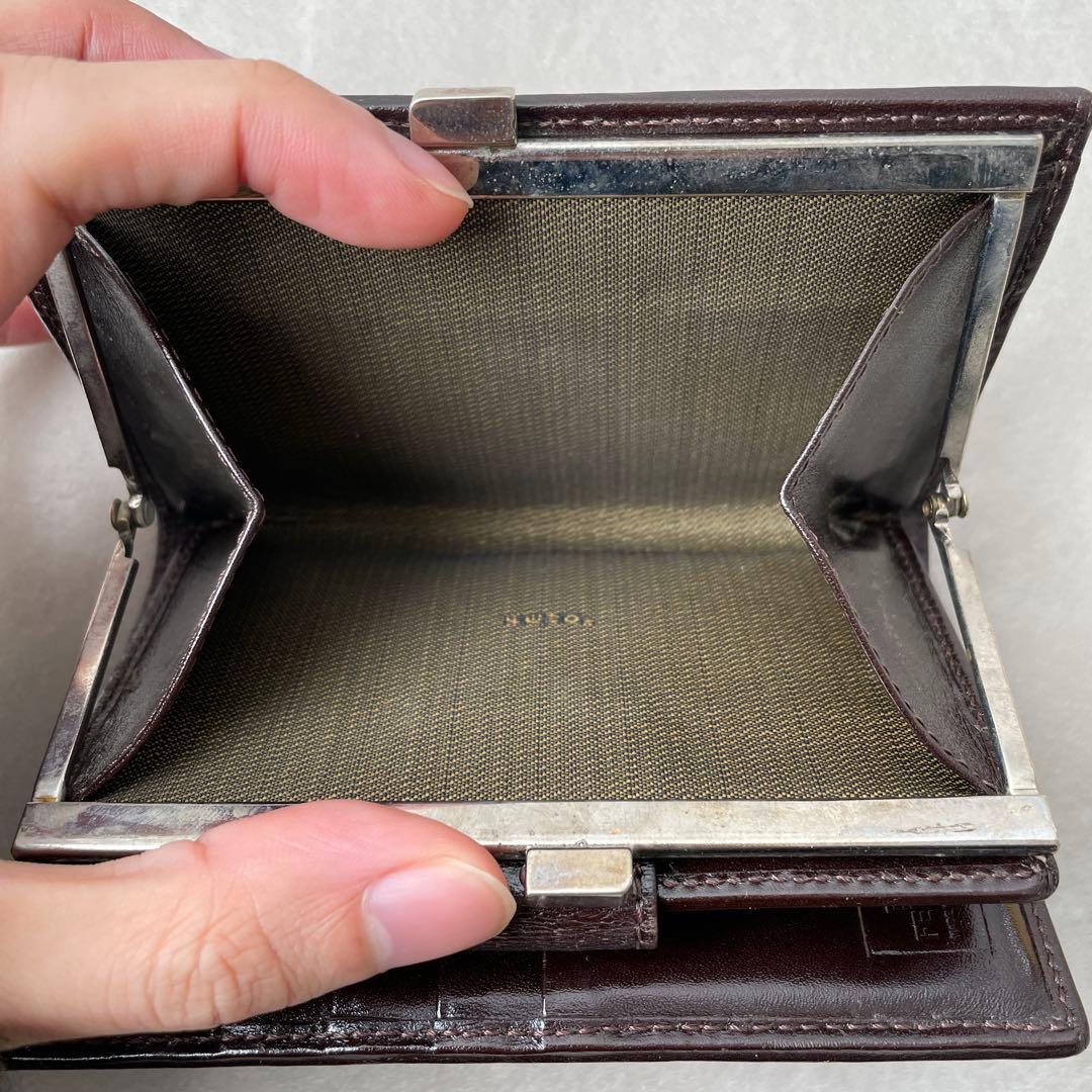 フェンディ FENDI キャンバス レザー がま口 財布 ブラウン 箱付き