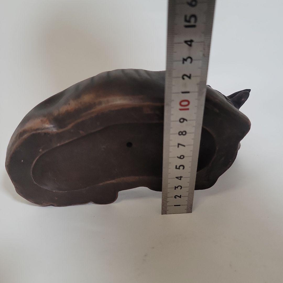 備前焼？牛の置物 ダークブラウン 約20cm