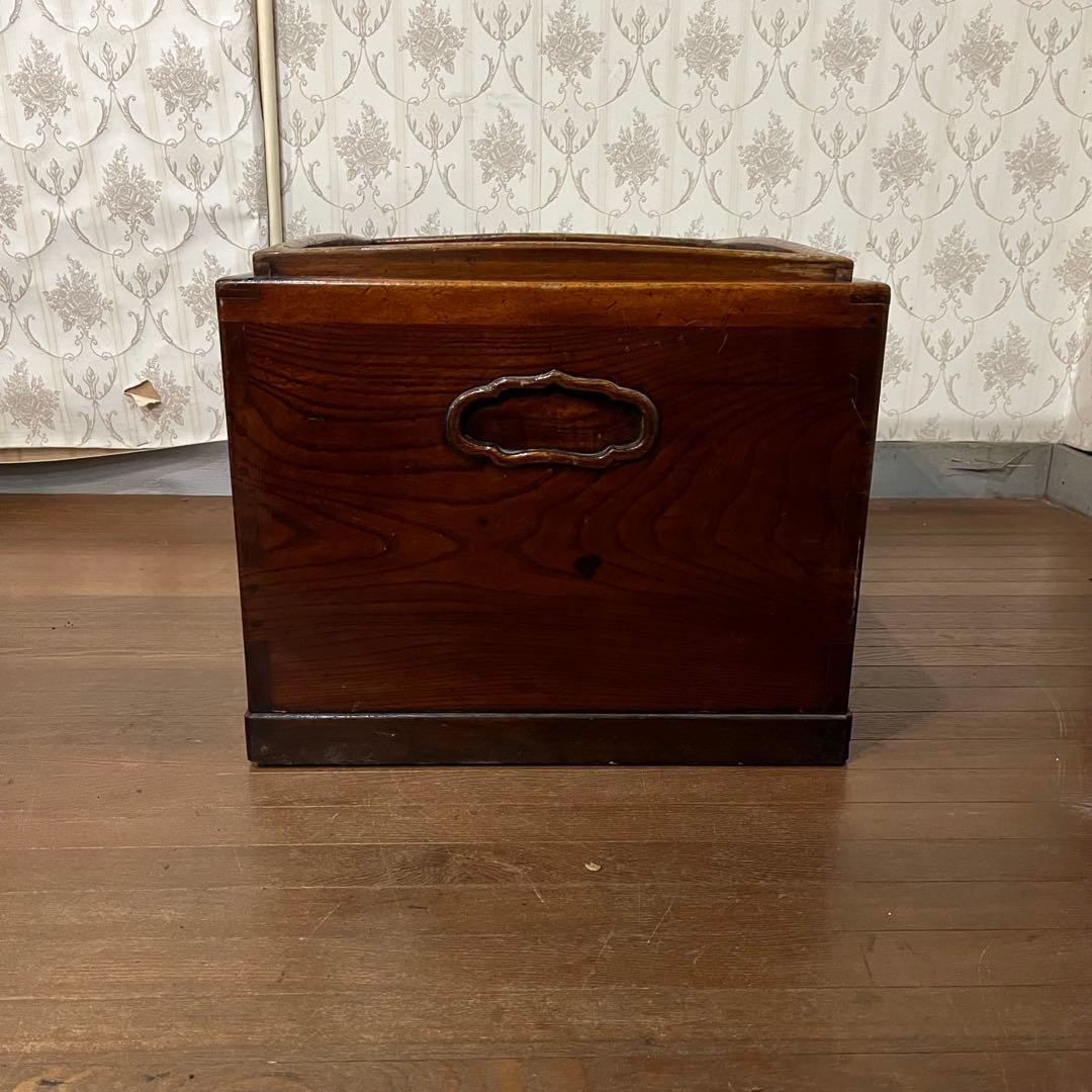 【アンティーク】木製 無垢材 火鉢 長方形 関東火鉢 銘木 引き出し収納付