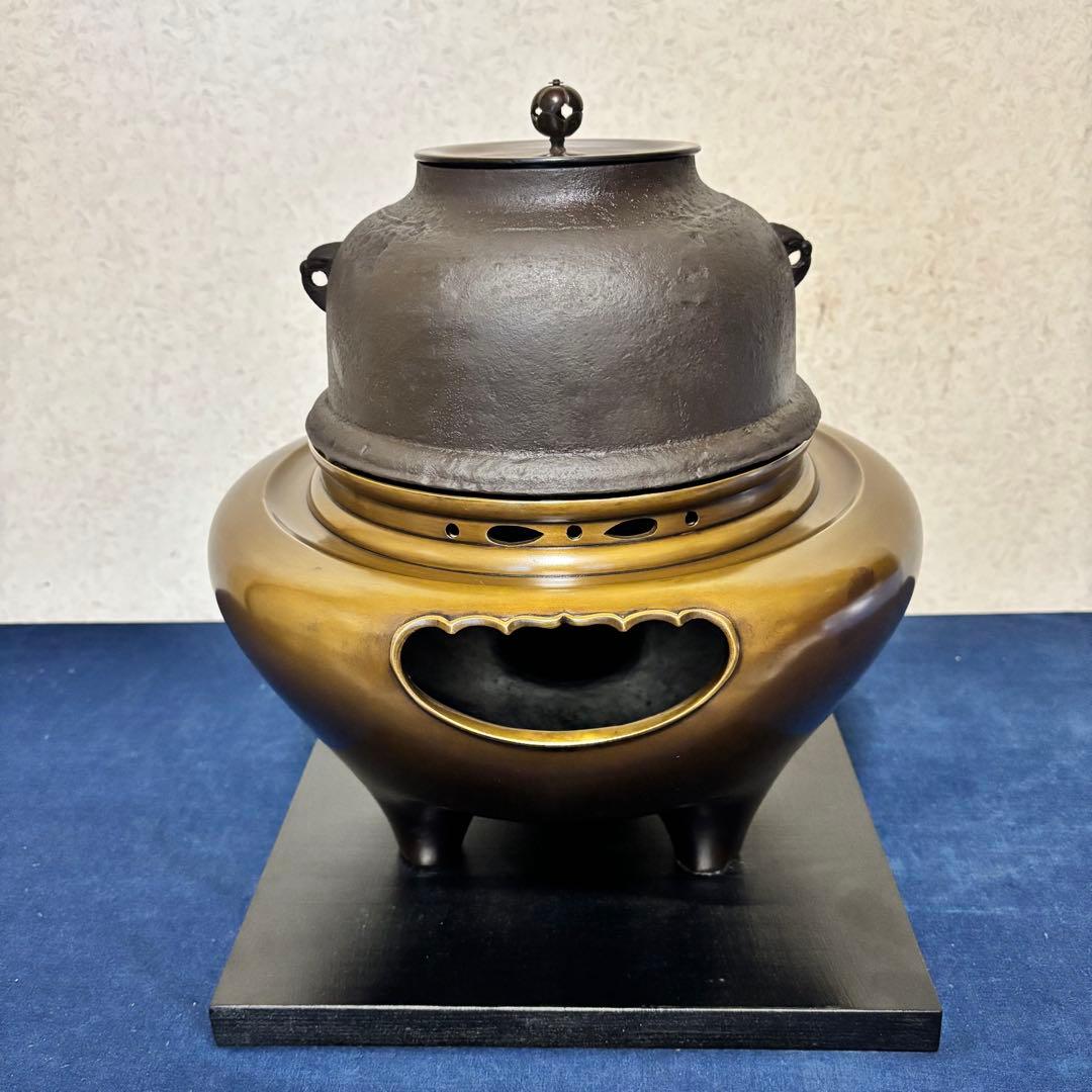 風炉/茶釜/電熱器/唐銅朝鮮風炉釜/野々田製電熱器/敷板/茶道具/お点前道具