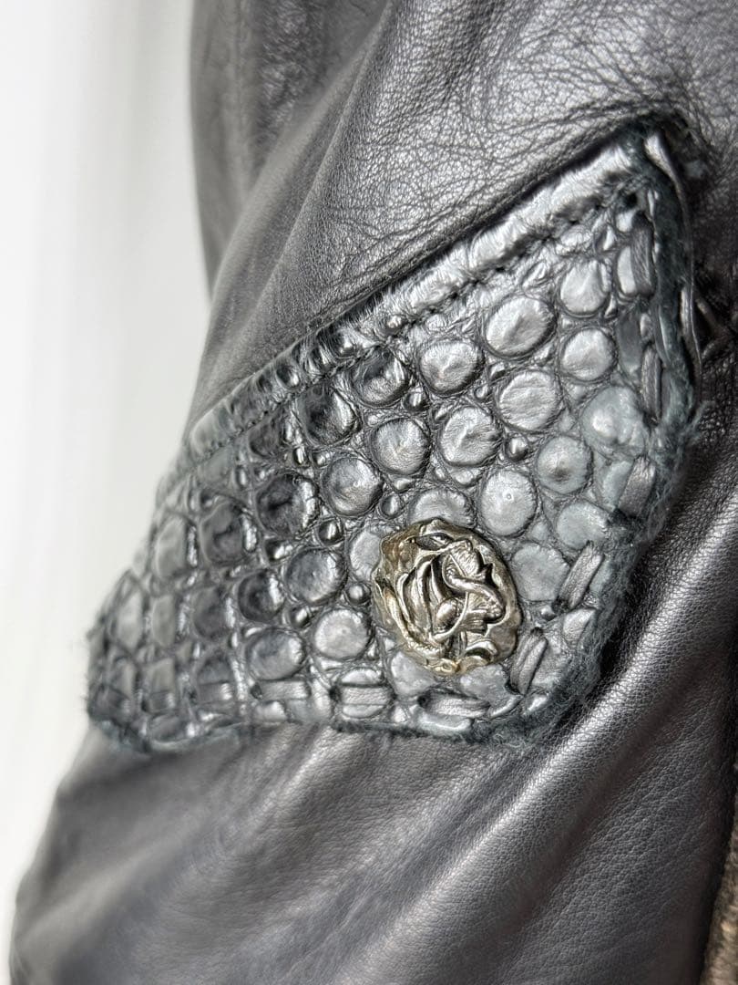 【特注品】14thaddiction レザージャケット クロコダイル調 革ジャン