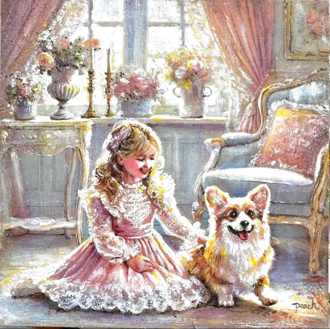 ぷ*侍様 絵画原画　（lets dance）コーギーの1stステップ