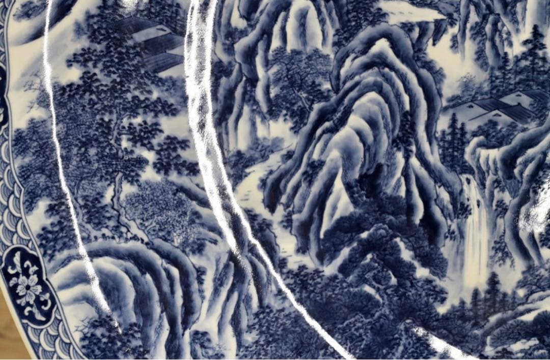 GMGH69○有田焼 神右衛門 最高級 大皿 飾皿 伝統工芸品 山水絵 大作