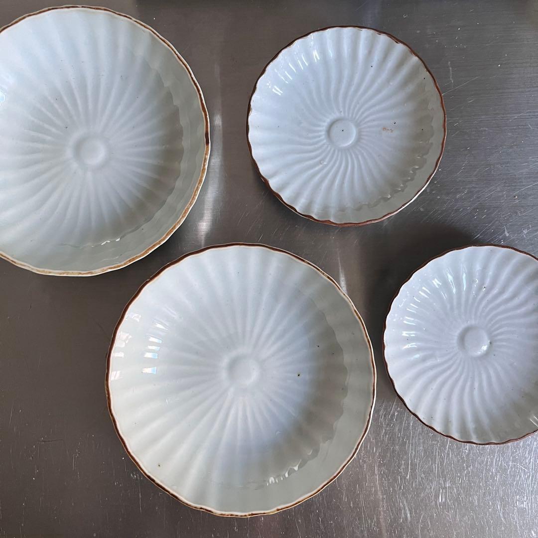 骨董　古伊万里　白磁　菊形　なます皿＆小皿セット