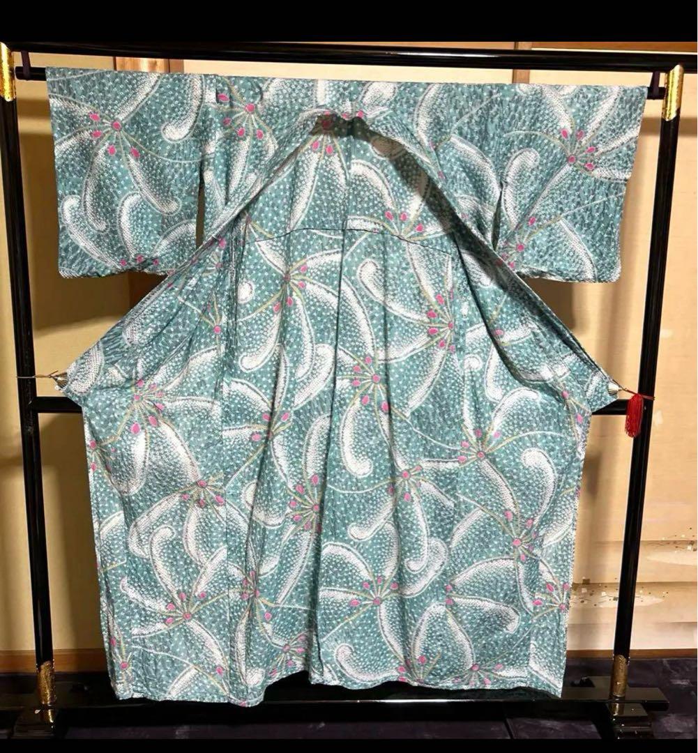 有松鳴海絞りフルセット7点　高級浴衣+帯2本+帯締め+帯揚げ+帯留め2つ