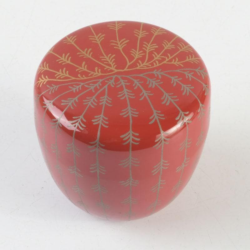 茶道具　京塗師　堀井胡春作　朱塗　柳蒔絵　中棗　共箱　V　9480