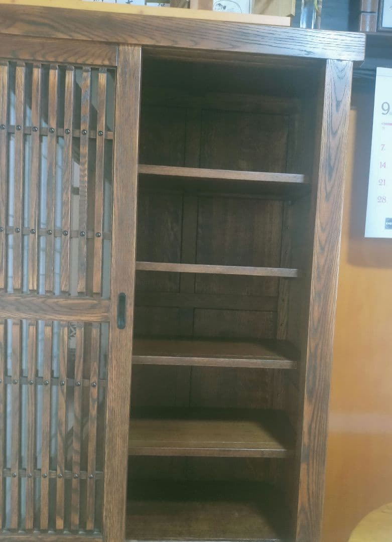 アンティークタモの木製 格子のデザイン 水屋 5引き出し