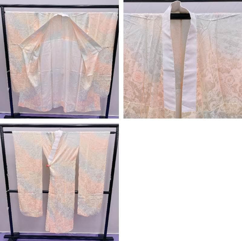 Y★3883★ 振袖 襦袢付き 袷 クリーム色 花柄 レトロ品