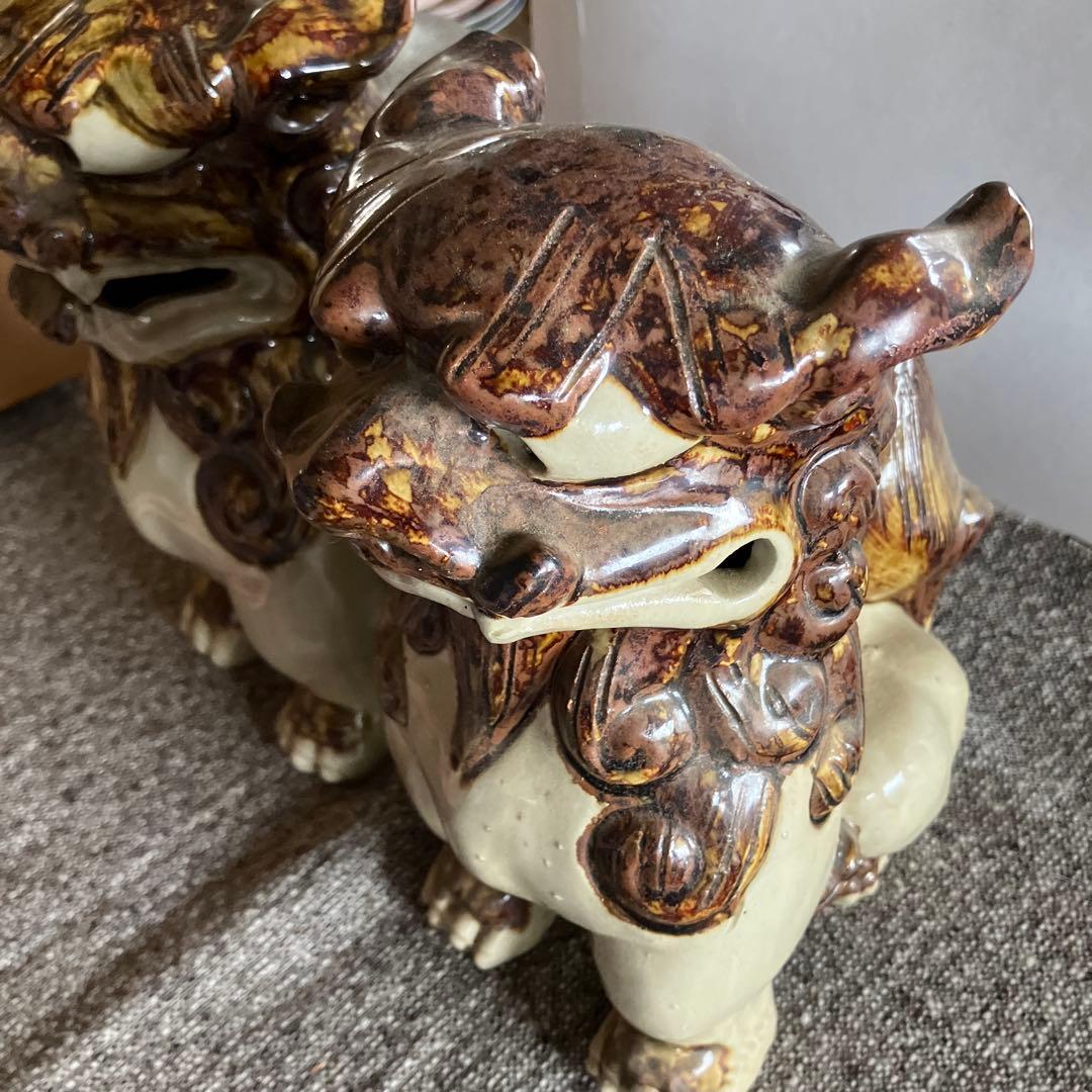 沖縄陶器　胡差焼　シーサー　対　2体　焼物　厄除　守神　陶器