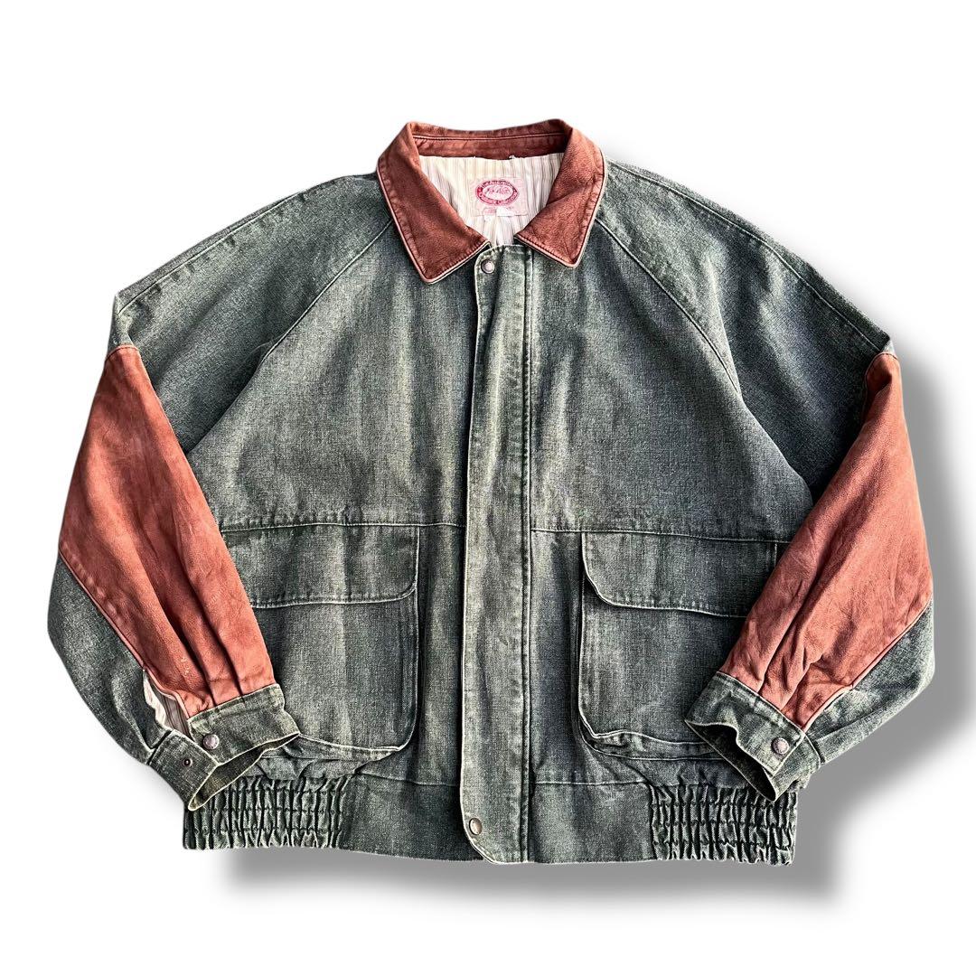 90’s vintage デニムブルゾン レザー切り替え ハリントンジャケット